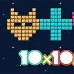 Oranžová šelma, modré plus a růžové srdce tvořené z bloků, pod nimi barevný nápis 10x10+