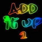 Barevné neonové písmo na černém pozadí s nápisem ADD IT UP 1