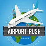 Letadlo letí nad zeměkoulí s textem Airport Rush