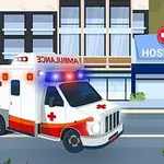 Sanitka se zábleskovými světly před nemocnicí na ulici