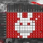 Mřížková tabulka s červenými a bílými čtverci tvořícími obrazec králíka
