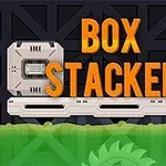 Text Box Stacker na tmavém pozadí s krabicí a ovládacím panelem na dopravníku, pod kterým je zelená tekutina a část viditelné pily
