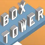 Trojrozměrný text BOX TOWER na modré plošině s oranžovým pozadím