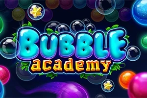 Barevná grafika s nápisem Bubble Academy obklopená různobarevnými bublinami a hvězdami