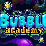 Barevná grafika s nápisem Bubble Academy obklopená různobarevnými bublinami a hvězdami