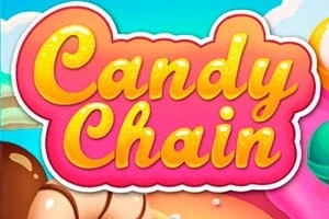 Barevný nápis Candy Chain na pozadí s motivem sladkostí