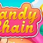Barevný nápis Candy Chain na pozadí s motivem sladkostí