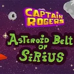 Kosmická loď ve vesmíru s asteroidy a textem Captain Rogers: Asteroid Belt of Sirius na fialovém pozadí