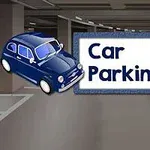 Modré auto v podzemní garáži s nápisem Car Parking 2