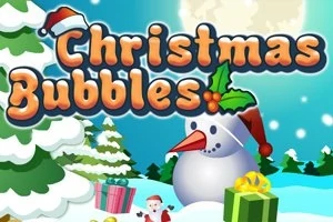 Text Christmas Bubbles s vánočním motivem včetně sněhuláka a dárků na zasněžené krajině