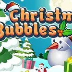 Text Christmas Bubbles s vánočním motivem včetně sněhuláka a dárků na zasněžené krajině