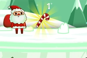 Santa Claus stojí v zasněžené krajině s červenou hůlkou uprostřed