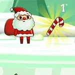 Santa Claus stojí v zasněžené krajině s červenou hůlkou uprostřed