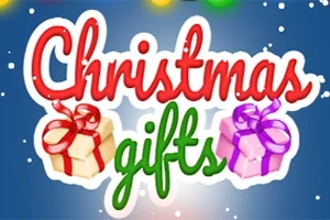 Nápis Christmas gifts s barevnými stuhami na pozadí s padajícími sněhovými vločkami