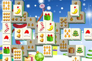 Vánoční motiv s dlaždicemi obsahujícími symboly jako čepice Santa Clause, dárky, perníčky, měsíc a zvonky na zimním pozadí