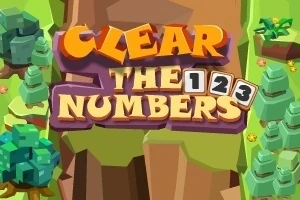 Barevná ilustrace s lesní krajinou a nápisem Clear the Numbers s čísly 1, 2, 3 v rámečcích