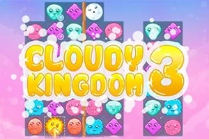 Barevná grafika s nápisem Cloudy Kingdom 3 na pozadí usměvavých obláčků a symbolů