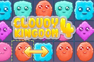 Barevné roztomilé obláčky s očima na tmavém pozadí a nápisem Cloudy Kingdom 4