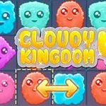 Barevné roztomilé obláčky s očima na tmavém pozadí a nápisem Cloudy Kingdom 4