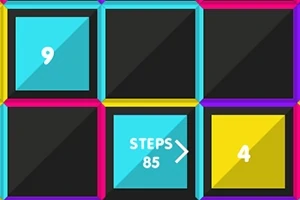 Barevná mřížka s čísly a nápisem STEPS 85