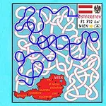Mapa Rakouska s vyznačenými městy a spletitou cestou vedoucí k Vídni