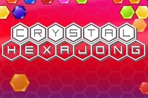 Barevné šestiúhelníky na červeném pozadí s nápisem CRYSTAL HEXAJONG