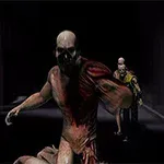 Dva zombie se blíží v tmavém prostředí, zatímco postava s pistolí míří na prvního z nich