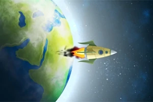 Raketa letící vesmírem vedle planety Země