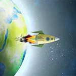 Raketa letící vesmírem vedle planety Země