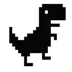 Černobílý pixelový dinosaurus na bílém pozadí