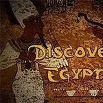 Egyptský motiv s malbou dvou postav a nápisem DISCOVER EGYPT