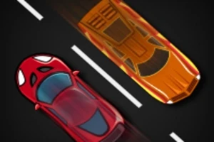 Červené a oranžové auto na dvouproudé silnici z ptačí perspektivy