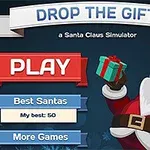 Santa Claus s červeným oblečením drží dárek, vedle je tlačítko Play