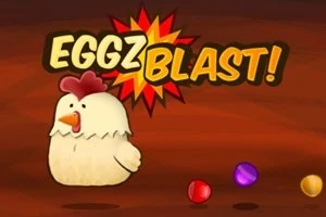 Kreslená slepice vedle nápisu EGGZ BLAST!