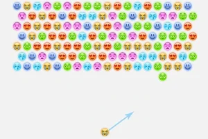Barevné smajlíky uspořádané v řadách na šedém pozadí s jedním smajlíkem dole a směrovou šipkou nahoru