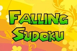 Barevné pozadí s nápisem Falling Sudoku v zeleném graffiti stylu