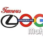 Kombinace různých stylů textu a barev tvořící nápis Famous Logo Mahjong