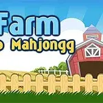 Název Farm Flip Mahjongg na pozadí s venkovskou farmou, plotem a červenou stodolou