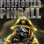 Hasič v žluté helmě a masce uprostřed kouřového pozadí s nápisem Firefighter Pinball