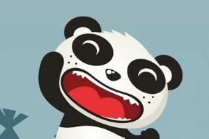 Roztomilá kreslená panda s otevřenou pusou na modrém pozadí
