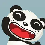 Roztomilá kreslená panda s otevřenou pusou na modrém pozadí