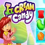 Barevný design s názvem Ice Cream Candy, postavičkou dívky a hrací mřížkou s různými bonbóny