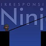 Malá postava ninji stojící na plošině s tyčí nataženou přes propast na tmavě modrém pozadí s nápisem Irresponsible Ninja