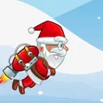 Santa Claus letí s jetpackem na zádech přes zasněženou krajinu