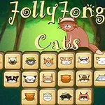 Barevná ilustrace s kočkami a názvem Jolly Jong Cats v tmavém lesním pozadí