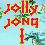 Nápis Jolly Jong na pozadí s modrým drakem a kvetoucími větvemi