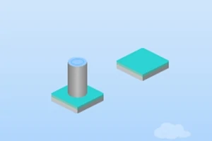 Světlé pozadí s plovoucími geometrickými platformami, sloupkem a obláčkem