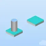 Světlé pozadí s plovoucími geometrickými platformami, sloupkem a obláčkem