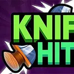 Nápis KNIFE HIT 2 s obrázkem nože na fialovém pozadí