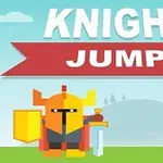 Ilustrace rytíře s mečem a štítem na pozadí krajiny s nápisem KNIGHT JUMP